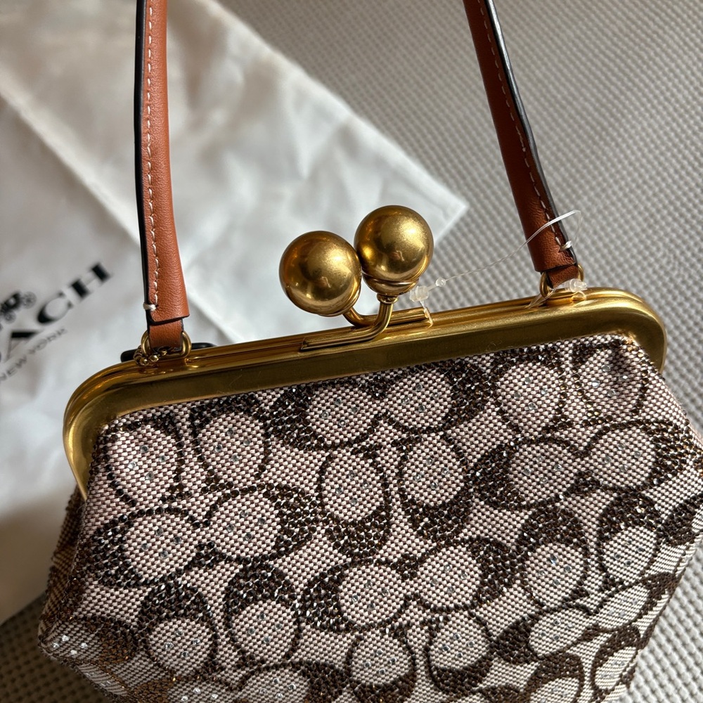 Coach Crystal signature Jacquard Kisslock 16 Frame Bag